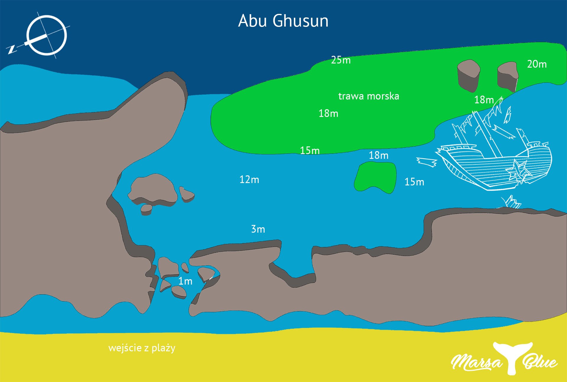 Abu Ghusun - Mapa spotu nurkowego