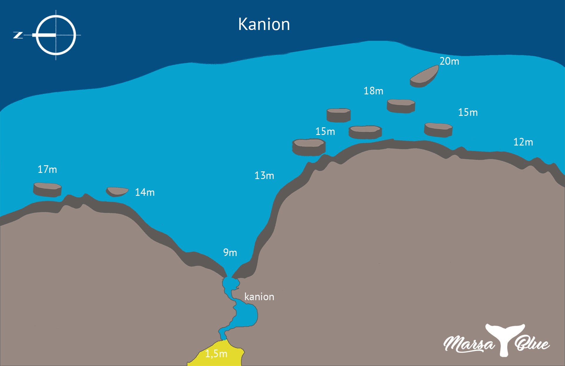 Kanion - Mapa spotu nurkowego
